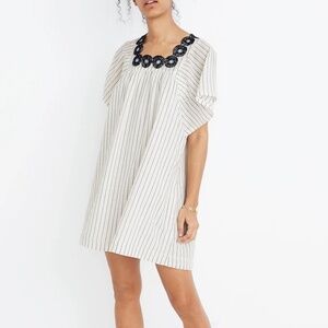 Madewell Floral Embroidered Cotton Dress S Relaxed Flowy Fit Square Neck Boho